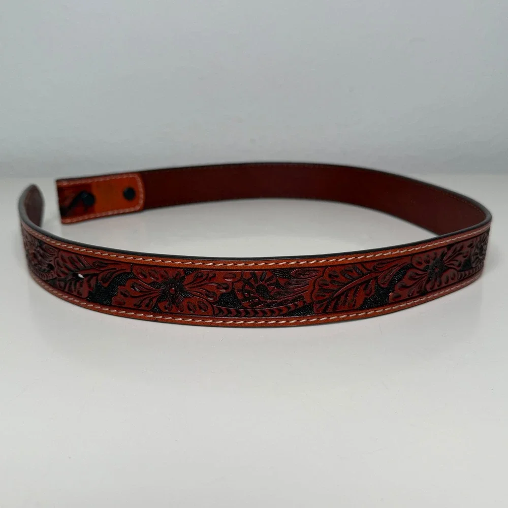 Unbranded Leather Belt Strap Unisex Brown Floral Tooled‎ Western Boho 28
